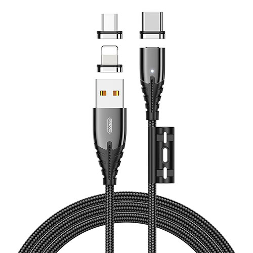 Joyroom led 3 in 1 magnetic braided usb c charging fast charge cable micro data usb magnetic cable USB Type Standard